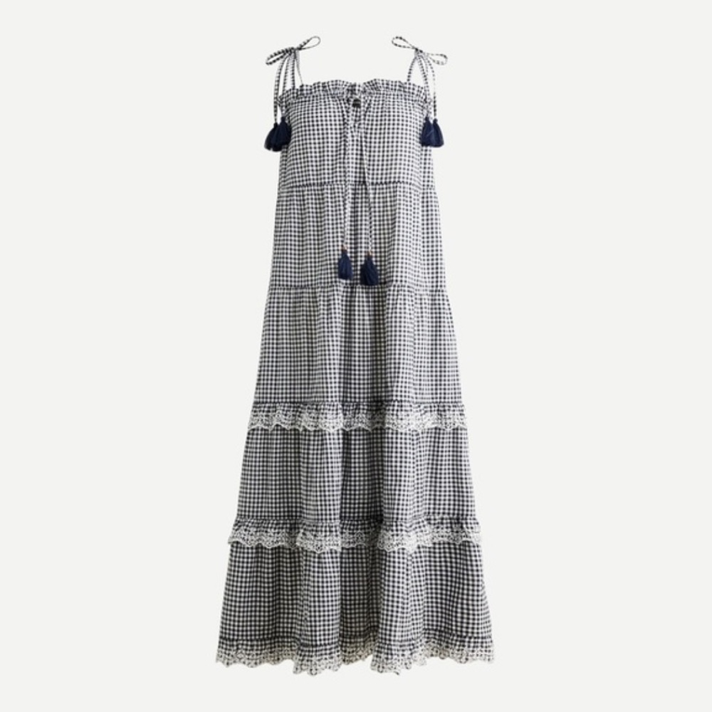 Gingham Maxi Dress with Tassels